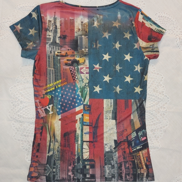 Yves St Laurent Inspired New York Novelty Print Short Sleeve Top Sz M - Picture 10 of 10